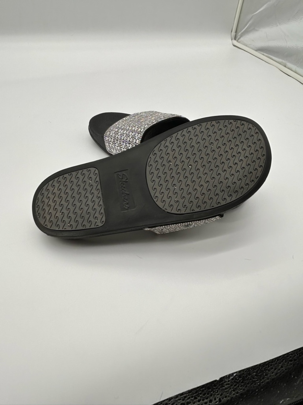 Skechers Women’s Black Slides with Silver Sparkle Strap - Picture 6 of 6